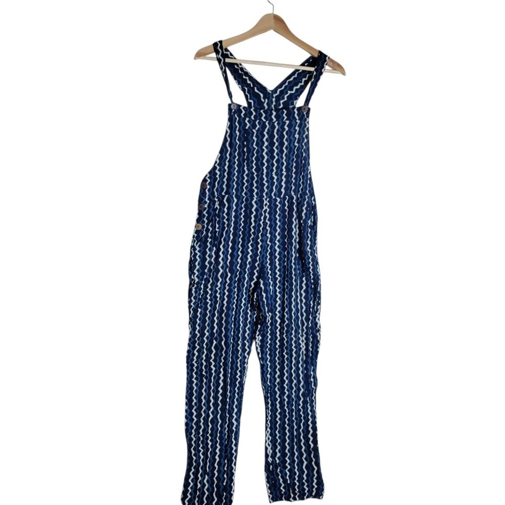 Sacred Threads Blue Zigzag Chevron Rayon Overalls Jumpsuit Womens S/M